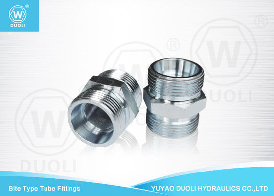 DIN Thread 24 Derajat Hidrolik Bite Type Tube Fitting Lurus Union Dengan Baja Karbon